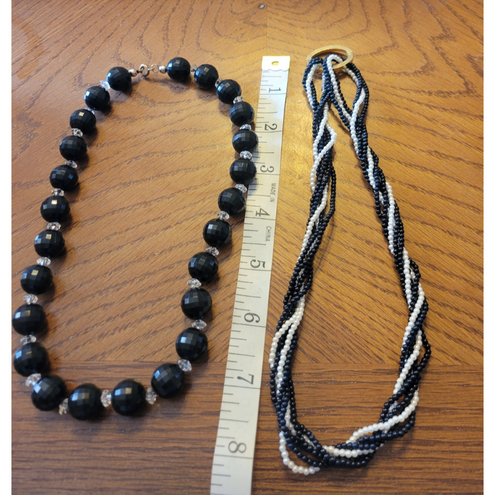 Lot of 4 Vtg Estate Necklace Black White Beaded Twisted Multi-Strand Jewelry - Picture 3 of 14